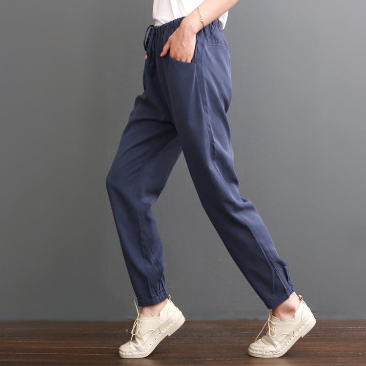Navy summer pants silk crop pants - Omychic