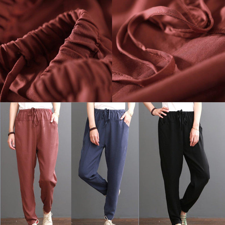 Navy summer pants silk crop pants - Omychic