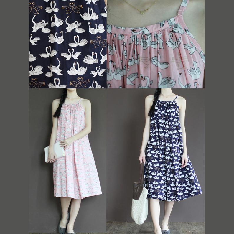 Navy swan couple sundress long cotton summer maxi dresses - Omychic