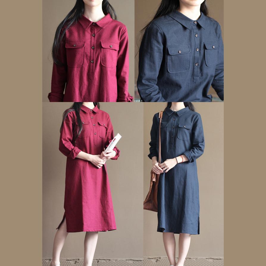 Navy vintage linen dress summer plus size shirt dress sundresses - Omychic