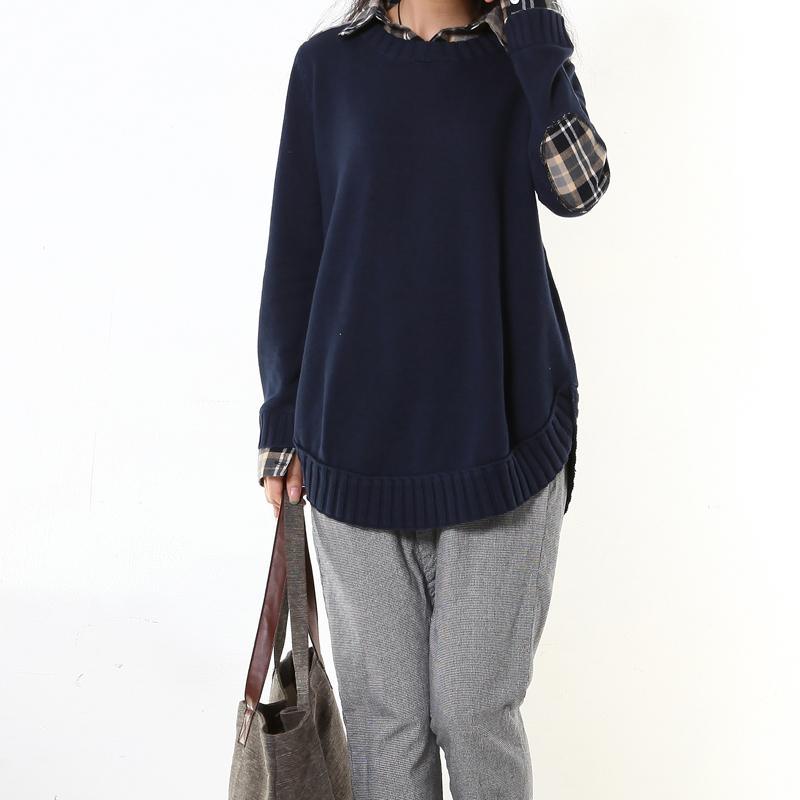 Navy winter sweaters fake two pieces - Omychic