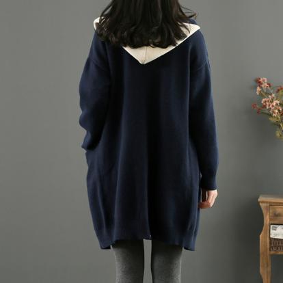 2021 Spring Navy Cat Embroidery Knit Outwear Plus Size Casual Sweater Cardigans - Omychic