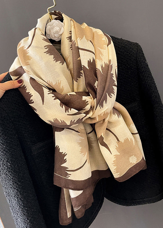 New Autumn Purple Print Soft Cotton And Linen Scarf