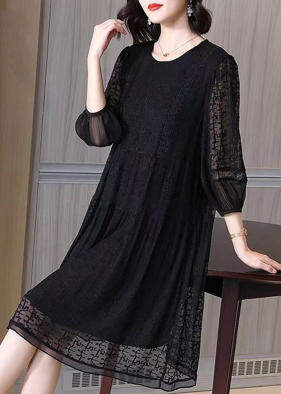 New Beige O Neck Embroidered Lace Dresses Bracelet Sleeve