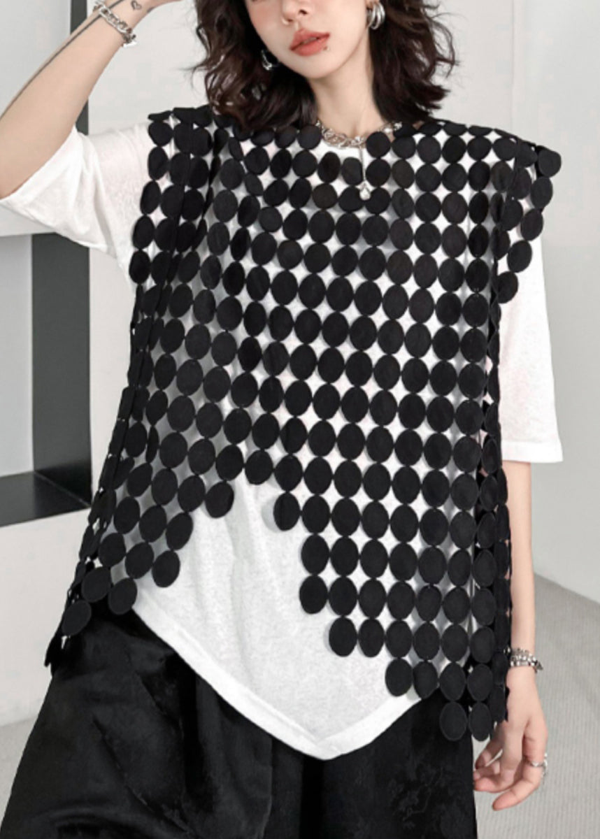 New Black Asymmetrical Hollow Out Patchwork Cotton Waistcoat Sleeveless - Omychic