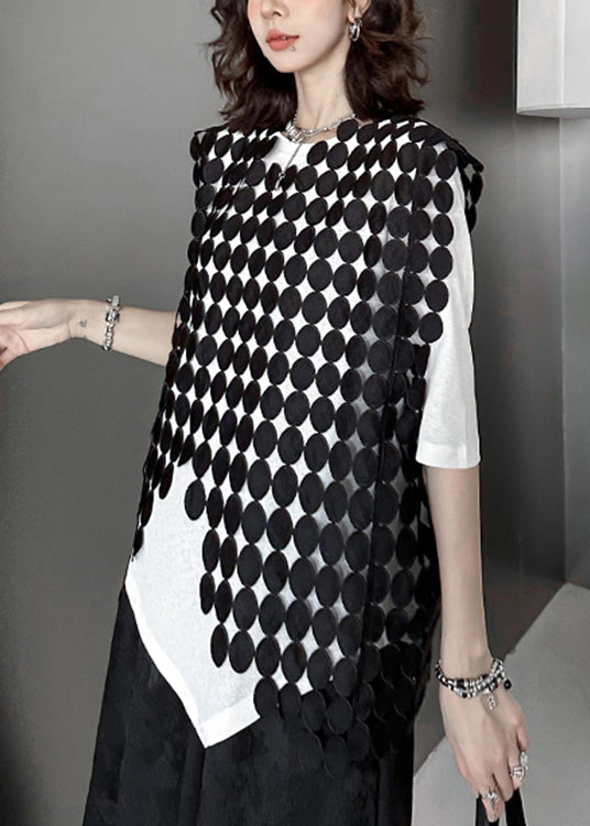 New Black Asymmetrical Hollow Out Patchwork Cotton Waistcoat Sleeveless - Omychic