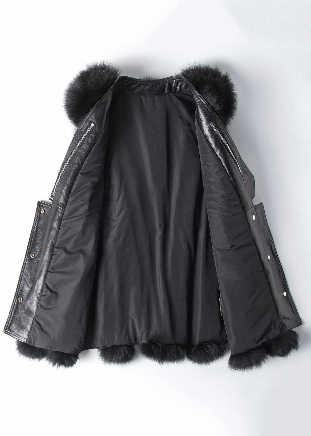 New Black Button Patchwork Leather And Fur Waistcoat Sleeveless