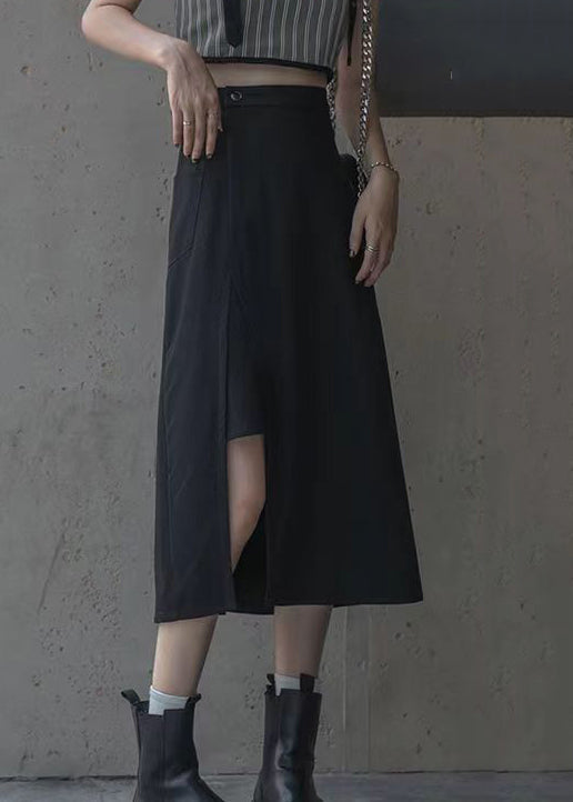 New Black Side Open High Waist Patchwork Cotton Skirts Summer