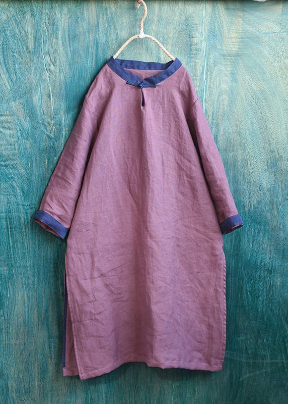 New Blackish Green Button Side Open Linen Mid Dress Spring