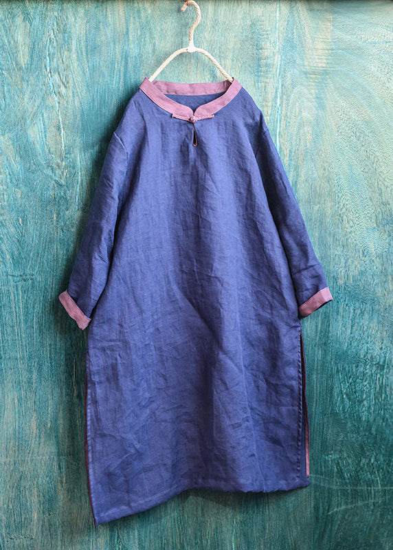 New Blackish Green Button Side Open Linen Mid Dress Spring