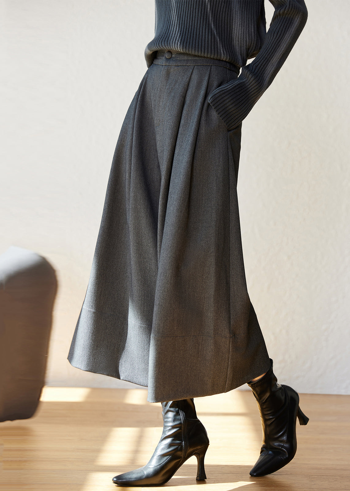 New Caramel Pockets High Waist Cotton Wide Leg Pants Fall - Omychic
