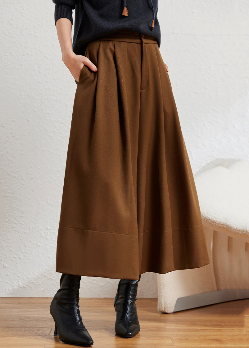 New Caramel Pockets High Waist Cotton Wide Leg Pants Fall - Omychic