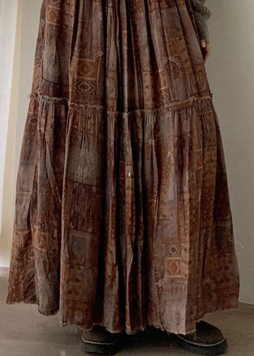 New Coffee Print Wrinkled High Waist Cotton Skirts Spring