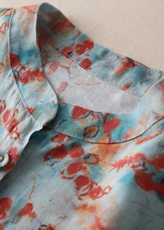 New Colorblock Button Print Cotton Shirts Mid Dresses Bracelet Sleeve