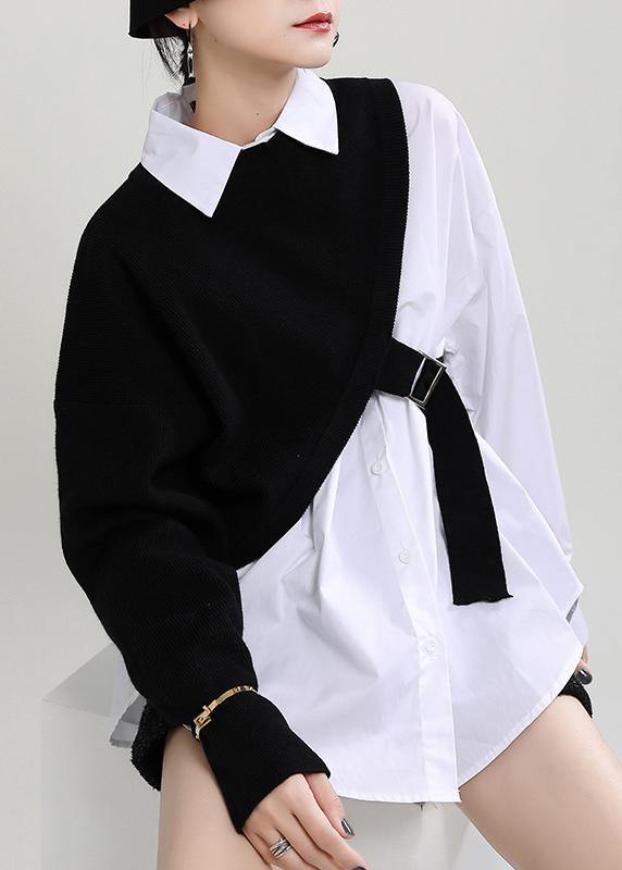 New Fashion Knitted Shawl + White Shirt Two Piece Set