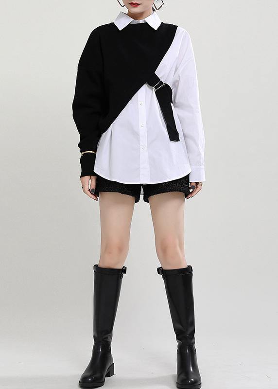 New Fashion Knitted Shawl + White Shirt Two Piece Set