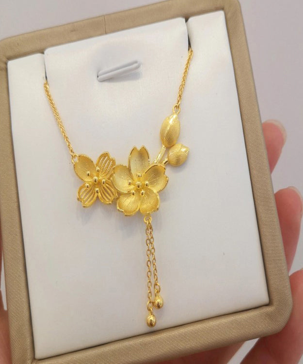 New Gold Sterling Silver Overgild Floral Tassel Pendant Necklace