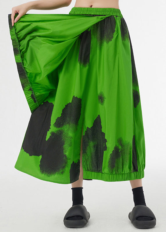 New Green Asymmetrical Tie Dye Pockets Patchwork Cotton Skirt Summer