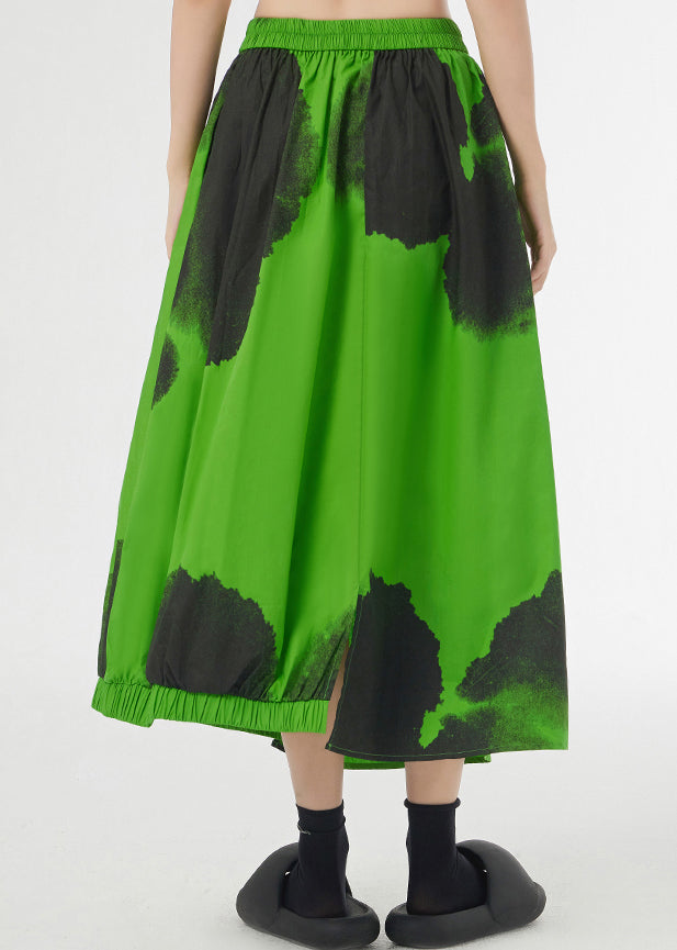 New Green Asymmetrical Tie Dye Pockets Patchwork Cotton Skirt Summer