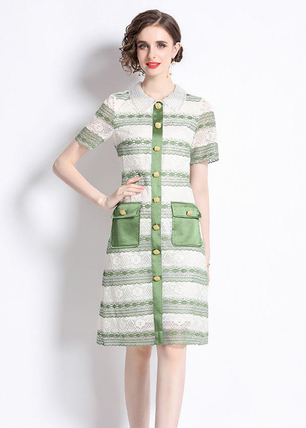 New Green Hollow Out Embroideried Patchwork Lace Mid Dress Summer