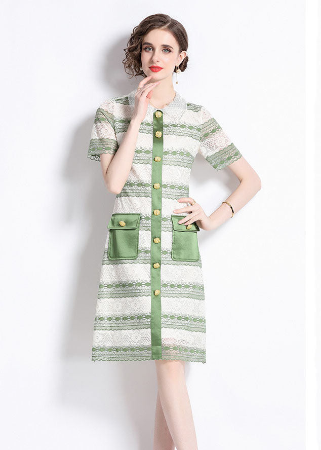 New Green Hollow Out Embroideried Patchwork Lace Mid Dress Summer