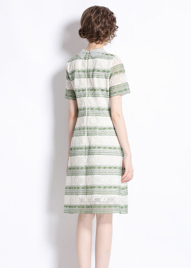 New Green Hollow Out Embroideried Patchwork Lace Mid Dress Summer