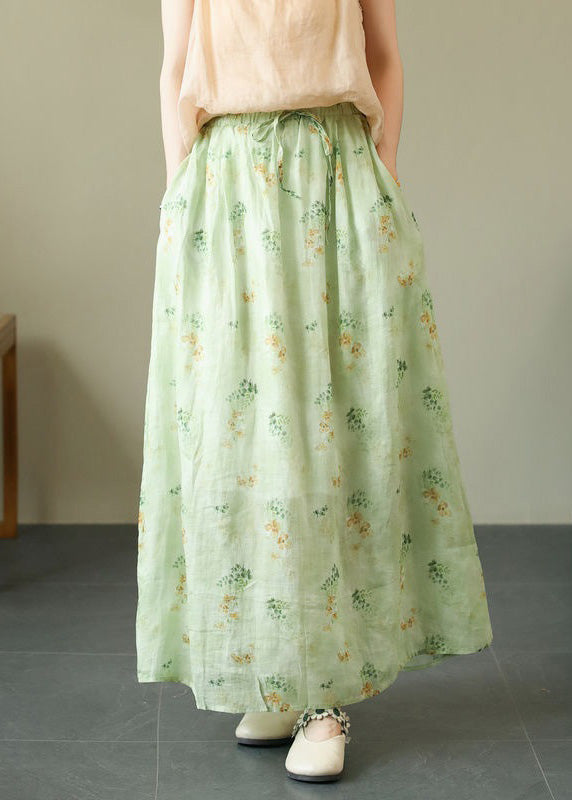 New Green Print Elastic Waist Cotton Skirts Spring