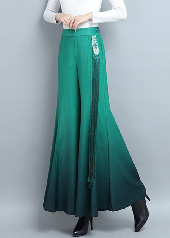 New Green Tasseled High Waist Cotton Pants Spring