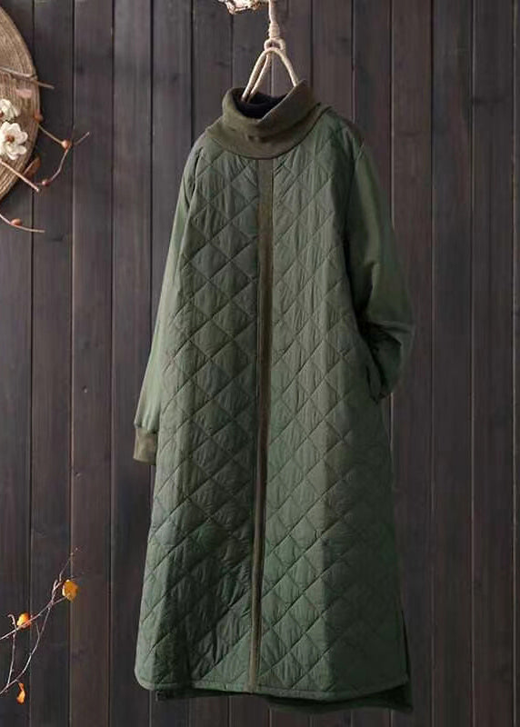 New Green Turtleneck Pockets Patchwork Thick Dress Winter
