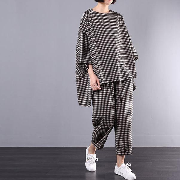 New Korean Version Of Large Size Retro Black Cotton And Linen Lattice Suit Two-piece Age Reduction ( Limited Stock) - Omychic