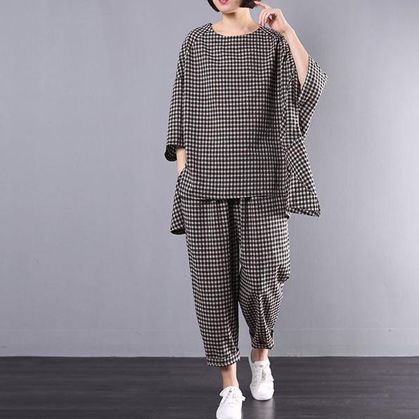 New Korean Version Of Large Size Retro Black Cotton And Linen Lattice Suit Two-piece Age Reduction ( Limited Stock) - Omychic