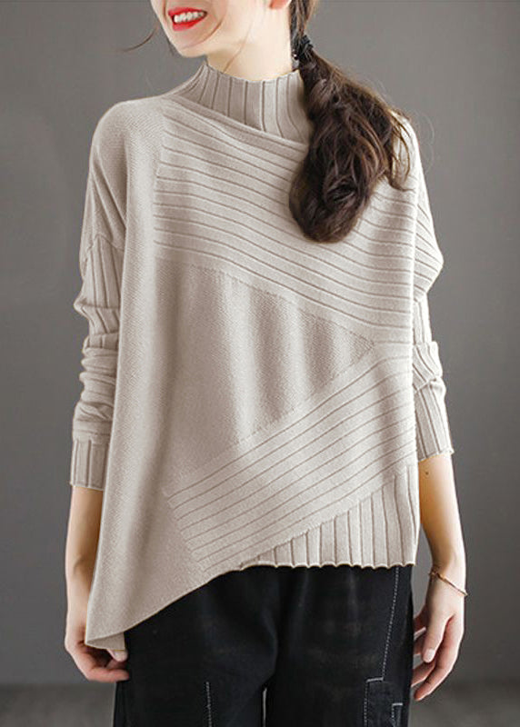 New Light Grey Grey Turtleneck Side Open Knit Sweater Winter