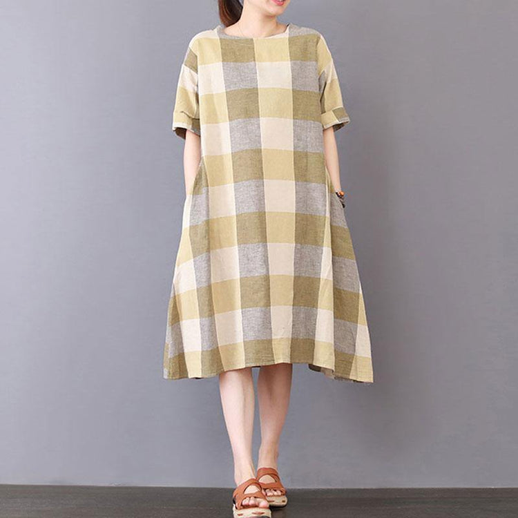 New Midi-length cotton dress trendy plus size Lattice Loose Short Sleeve Cotton Casual Dress - Omychic