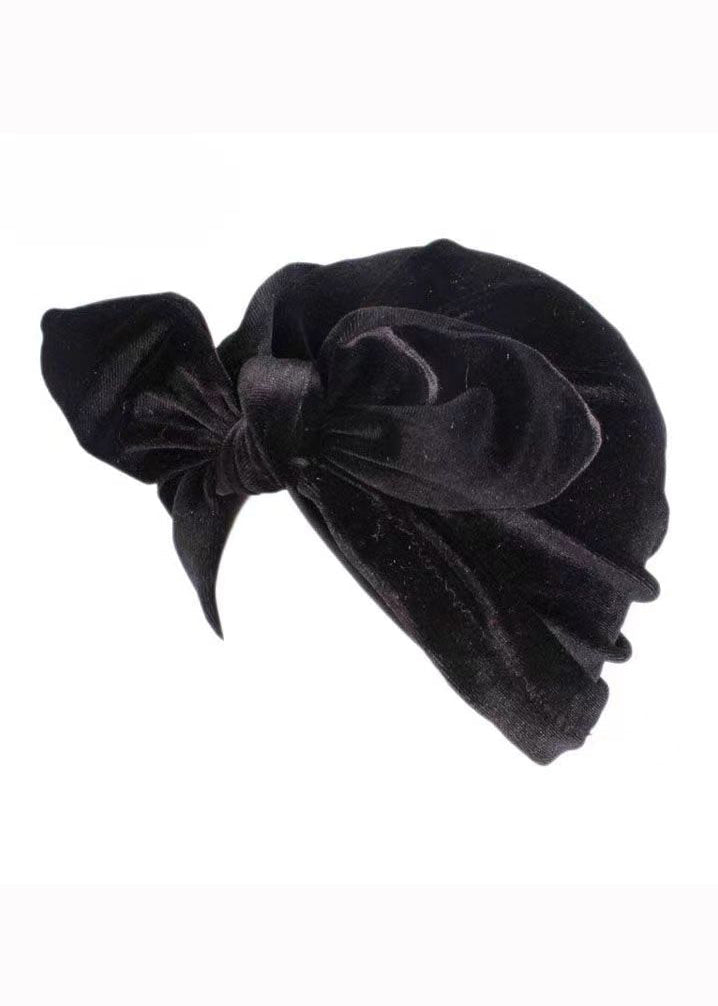 New Original Design Black Velour Bow Bonnie Hat
