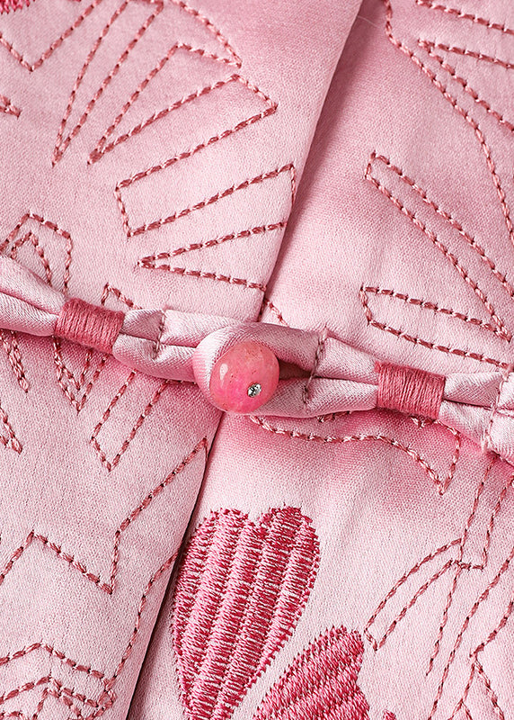 New Pink Embroideried Button Patchwork Silk Coats Fall