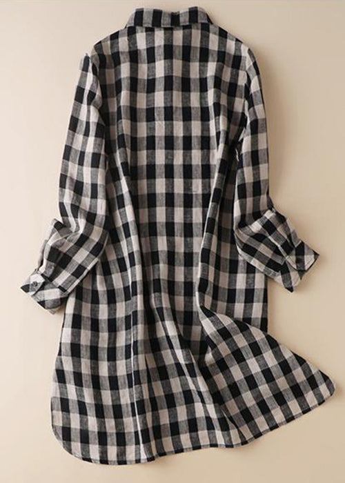 New Plaid Peter Pan Collar Button Cotton Shirt Long Sleeve