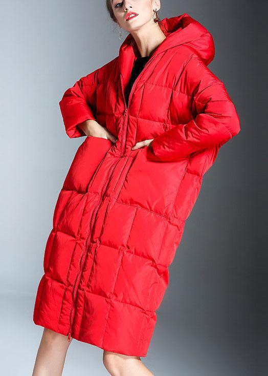 New Red hooded Pockets Casual Winter Duck Down down coat - Omychic