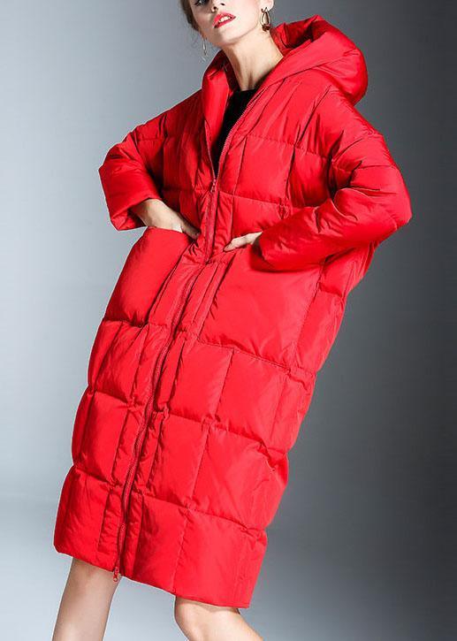 New Red hooded Pockets Casual Winter Duck Down down coat - Omychic