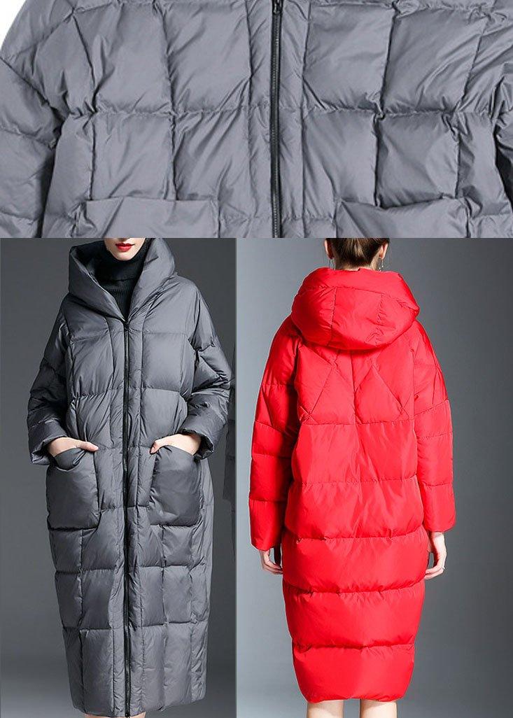 New Red hooded Pockets Casual Winter Duck Down down coat - Omychic