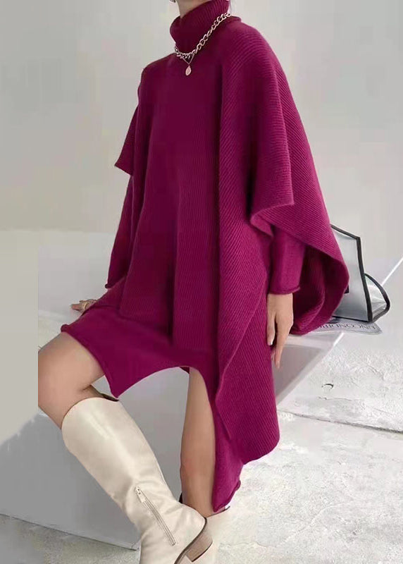 New Rose Turtleneck Asymmetrical Cotton Knit Two Pieces Set Fall