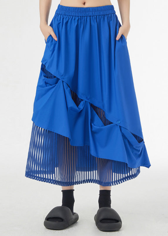 New Royal Blue Asymmetrical Pockets Patchwork Cotton Skirts Fall