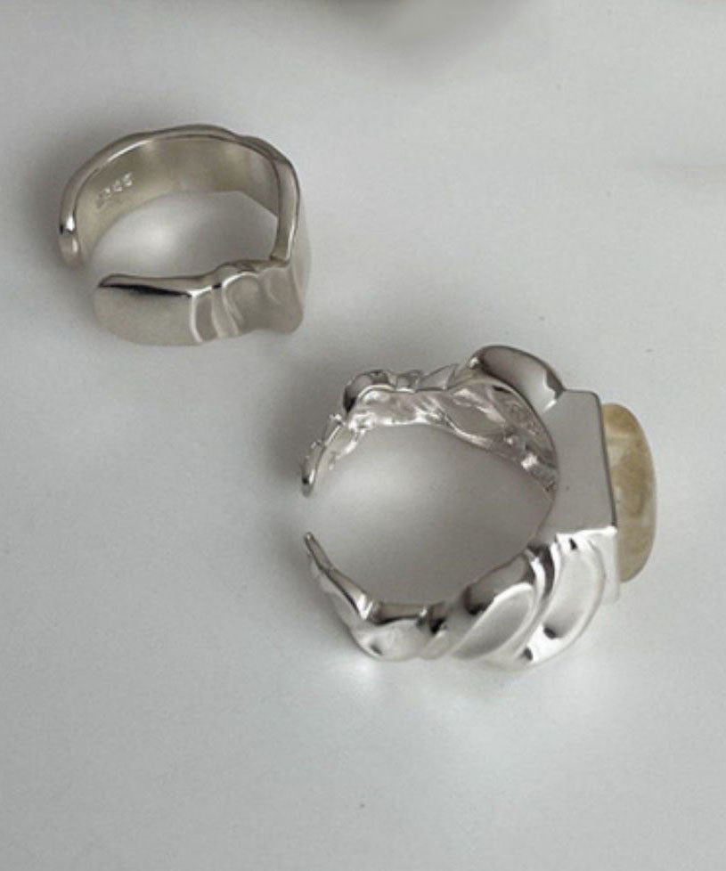 New Silk Sterling Silver Wrapped Silk Candy And Wrinkled Edges And Corners Rings Two Piece Set