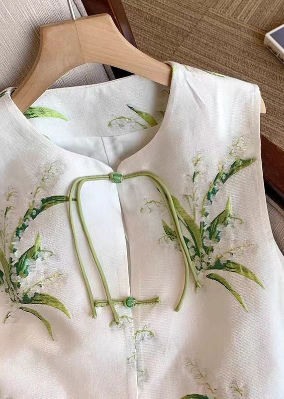 New White Embroidered Chinese Button Silk Waistcoat Sleeveless