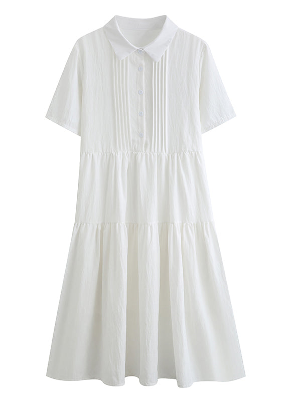 New White Peter Pan Collar Button Cotton Shirt Dresses Summer