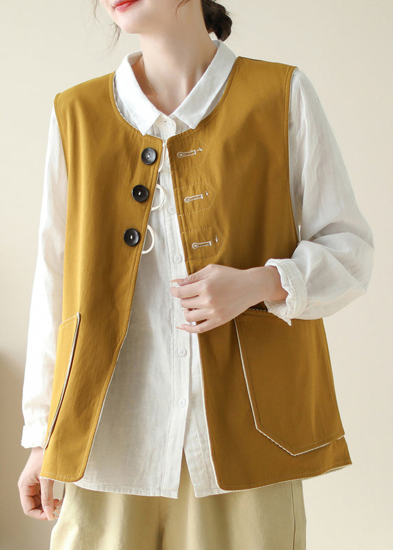 New Yellow Pockets Wear On Both Sides Cotton Waistcoat Sleeveless