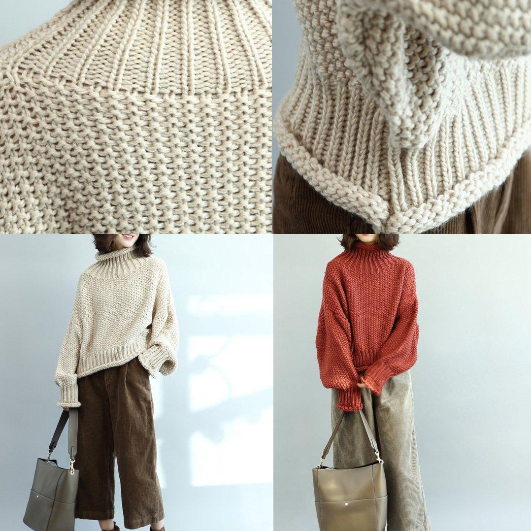 New beige cozy sweater casual high neck pullover Elegant tops - Omychic