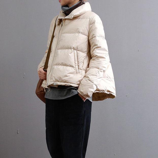 New beige down jacket woman plus size zippered drawstring women parka pockets coats - Omychic