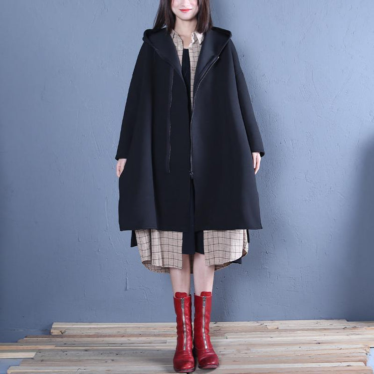 New black Coat Women oversized medium length coat fall coats hooded - Omychic