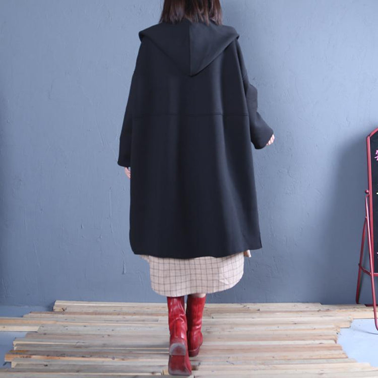 New black Coat Women oversized medium length coat fall coats hooded - Omychic