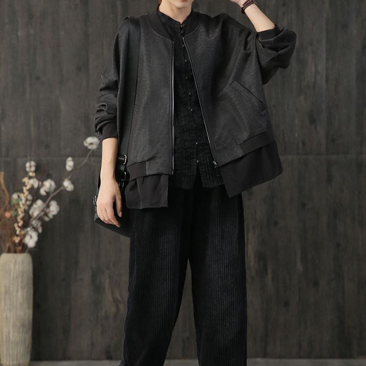 New black Coats Women trendy plus size Jackets & Coats fall short outwear patchwork - Omychic